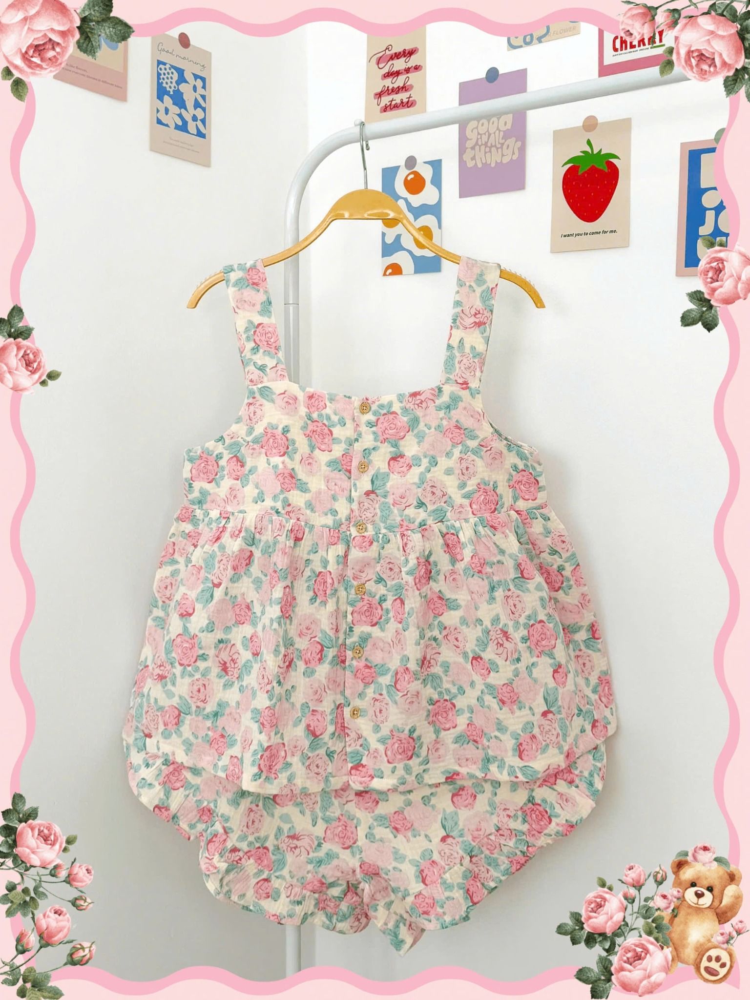 Bộ cotton muslin sát nách nút cài giữa - quần shorts bèo Nữ Innies IN-23BONU001 - 8935334000926