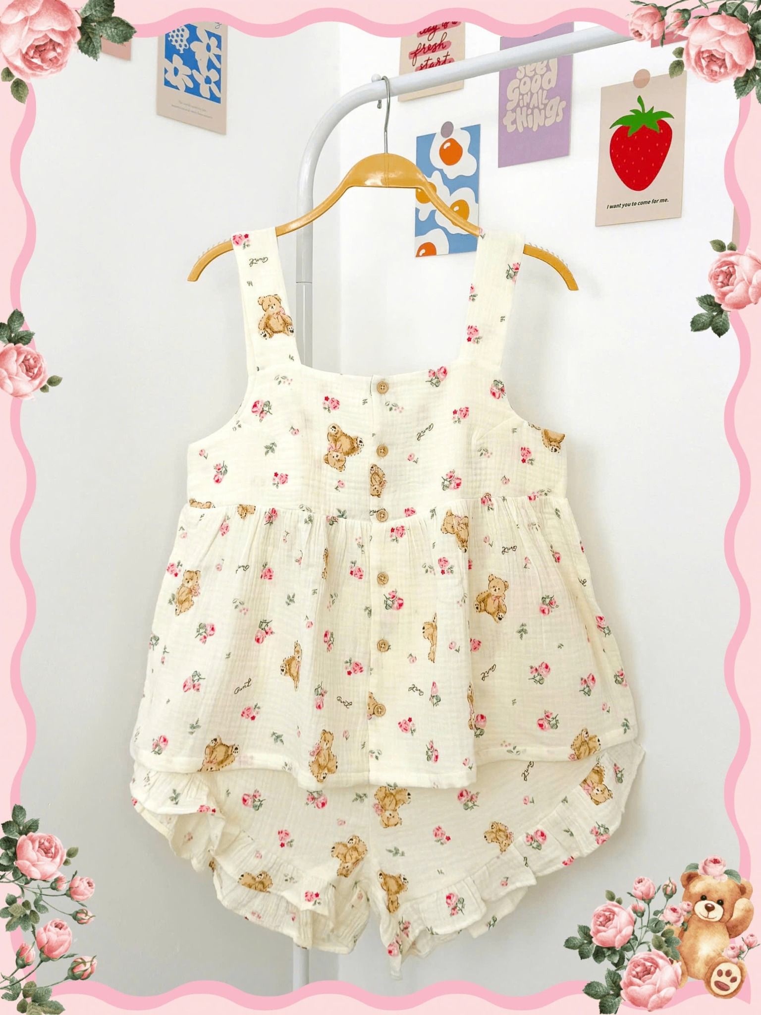 Bộ cotton muslin sát nách nút cài giữa - quần shorts bèo Nữ Innies IN-23BONU001 - 8935334000926