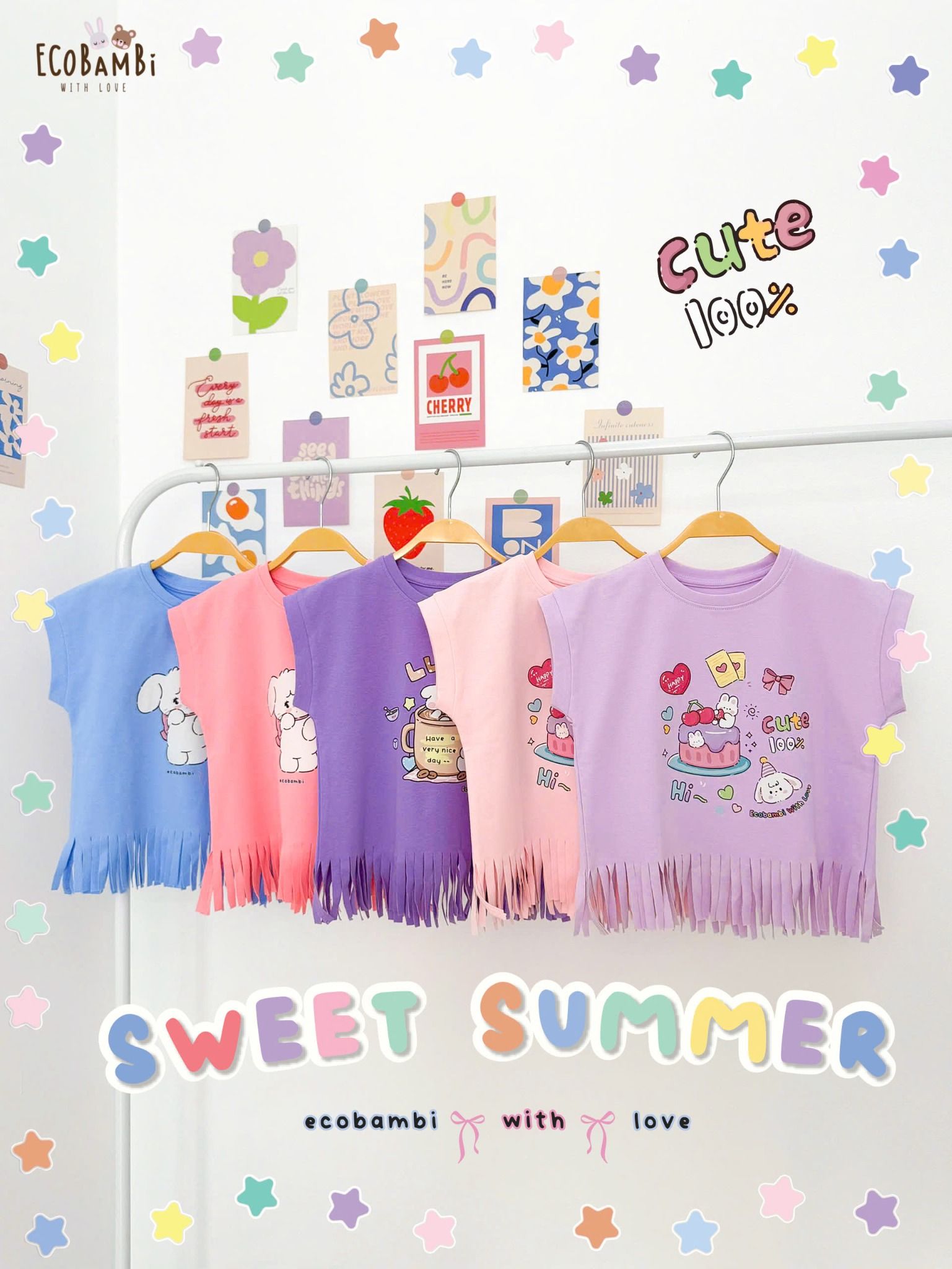 Áo thun croptop tua rua bé gái ECOBAMBI - 1008 - BB-23AOBG010