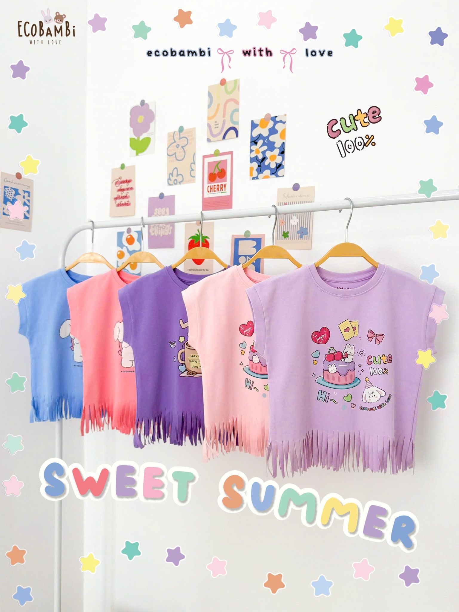 Áo thun croptop tua rua bé gái ECOBAMBI - 1008 - BB-23AOBG010