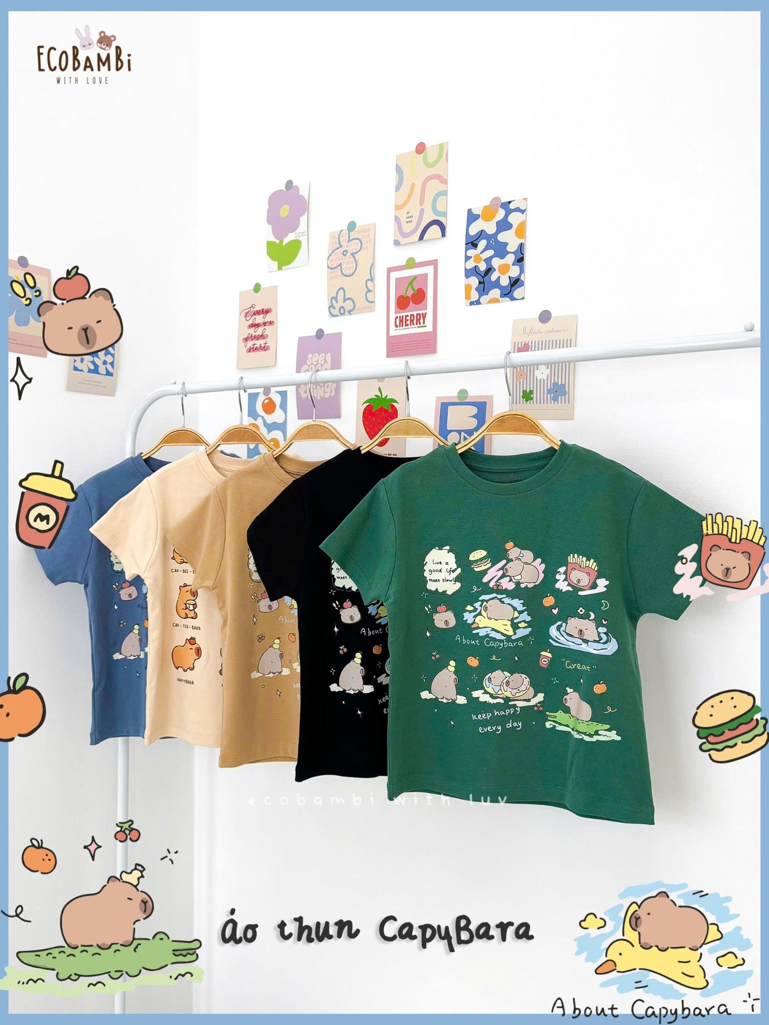 Áo thun cotton in Capybara cho bé ECOBAMBI