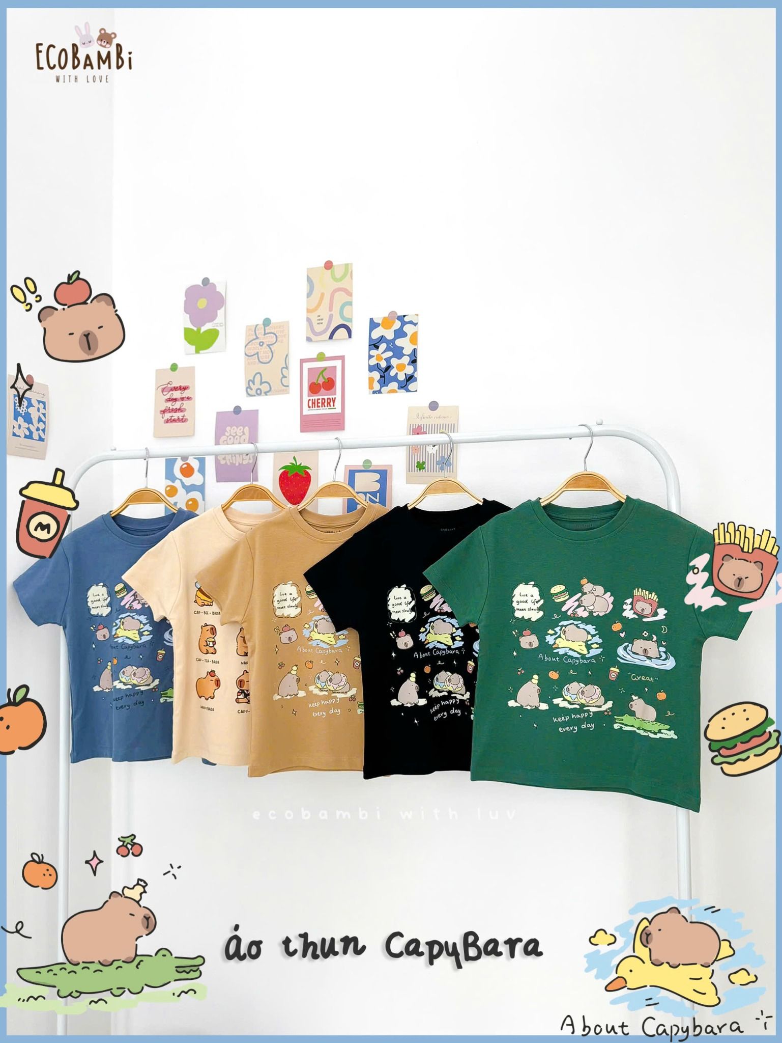Áo thun cotton in Capybara cho bé ECOBAMBI
