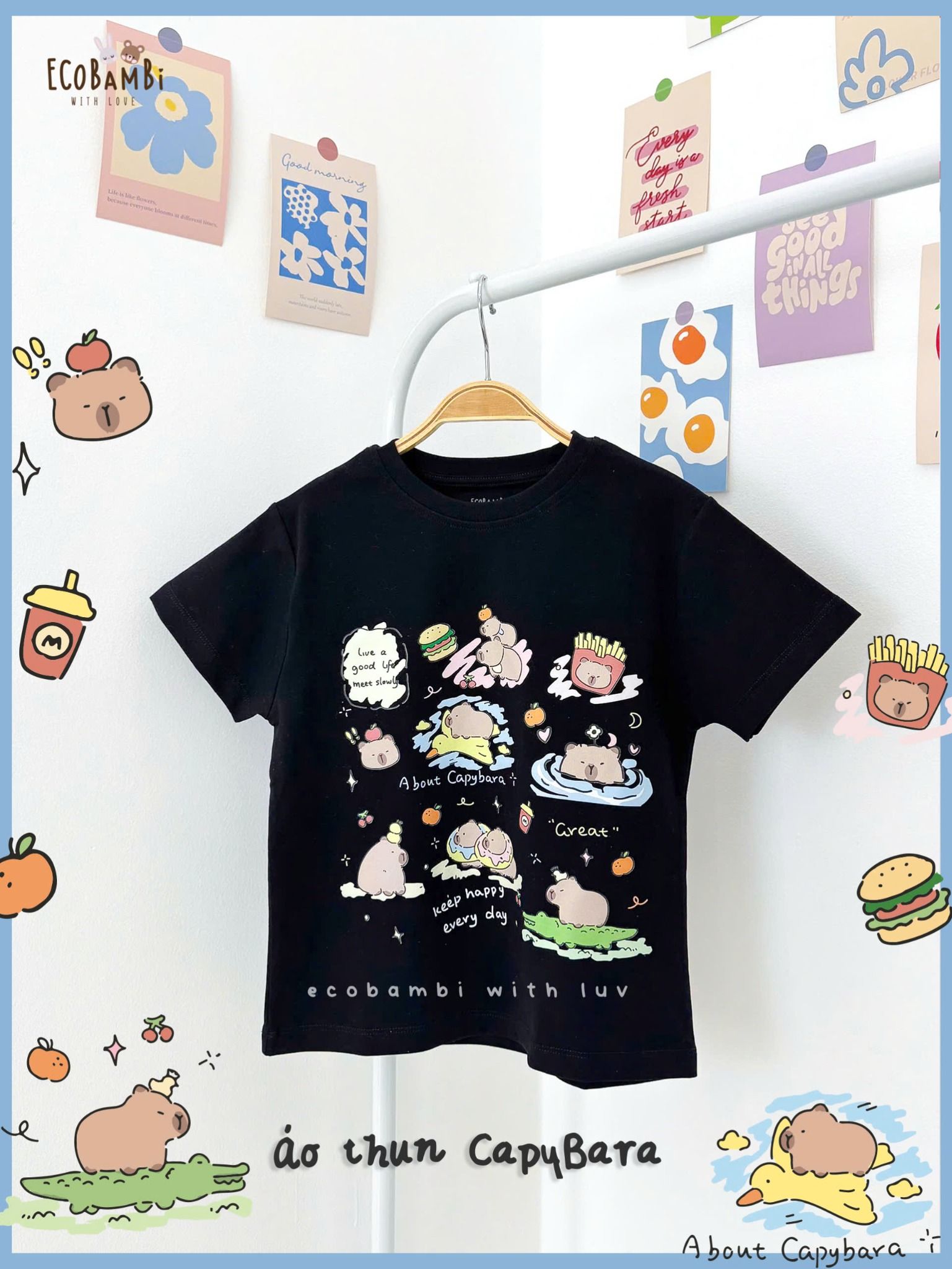 Áo thun cotton in Capybara cho bé ECOBAMBI