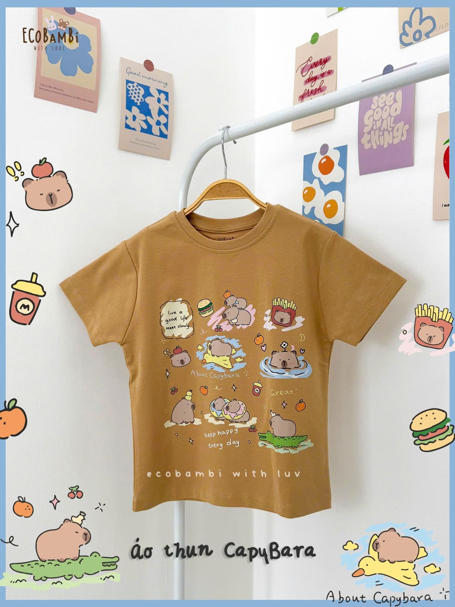 Áo thun cotton in Capybara cho bé ECOBAMBI