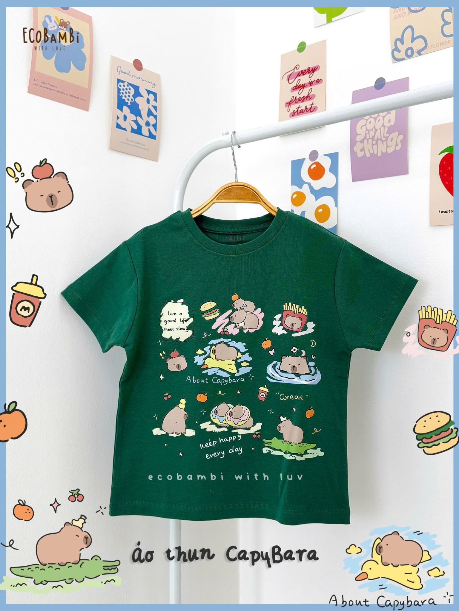 Áo thun cotton in Capybara cho bé ECOBAMBI