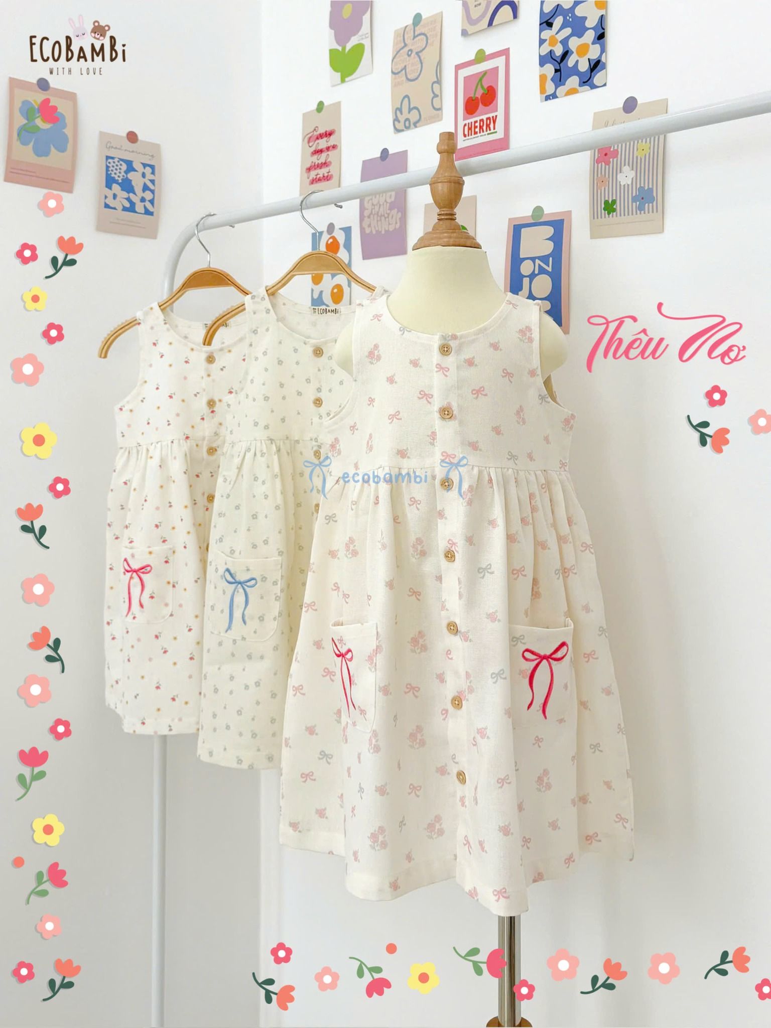 Đầm linen họa tiết sát nách có túi bé gái - 8935334001909