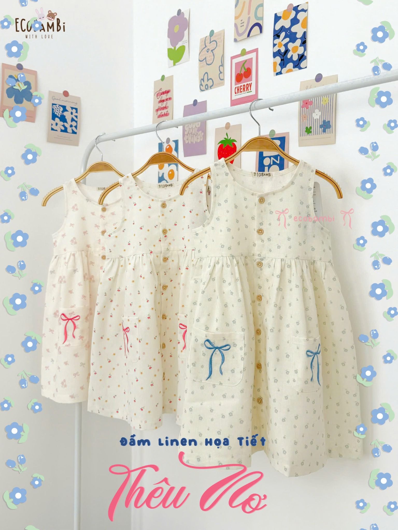 Đầm linen họa tiết sát nách có túi bé gái - 8935334001909