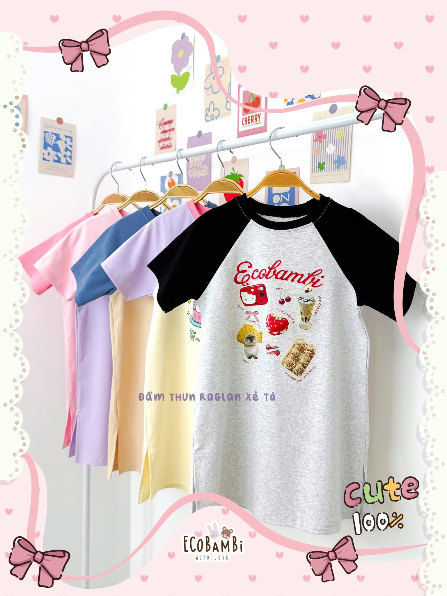 Đầm thun raglan dáng suông form thoải mái bé gái ECOBAMBI - 8935334001893