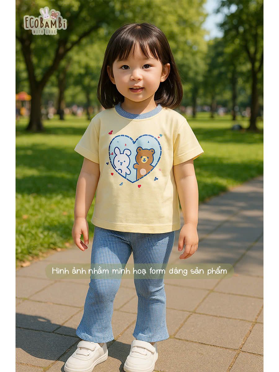 Bộ thun cotton tay ngắn, quần lỡ ống loe caro cho bé gái - BB-23BOBG004 - 8935334001213