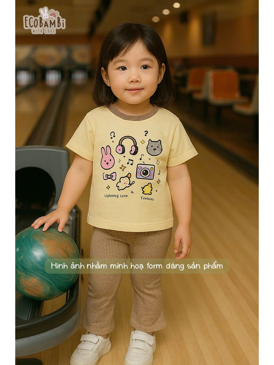 Bộ thun cotton tay ngắn, quần lỡ ống loe caro cho bé gái - BB-23BOBG004 - 8935334001213