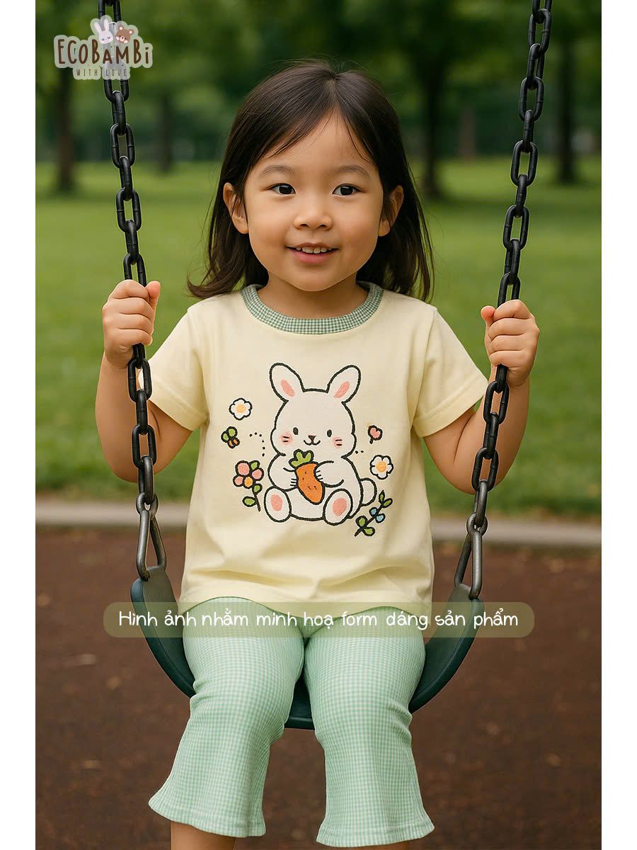 Bộ thun cotton tay ngắn, quần lỡ ống loe caro cho bé gái - BB-23BOBG004 - 8935334001213