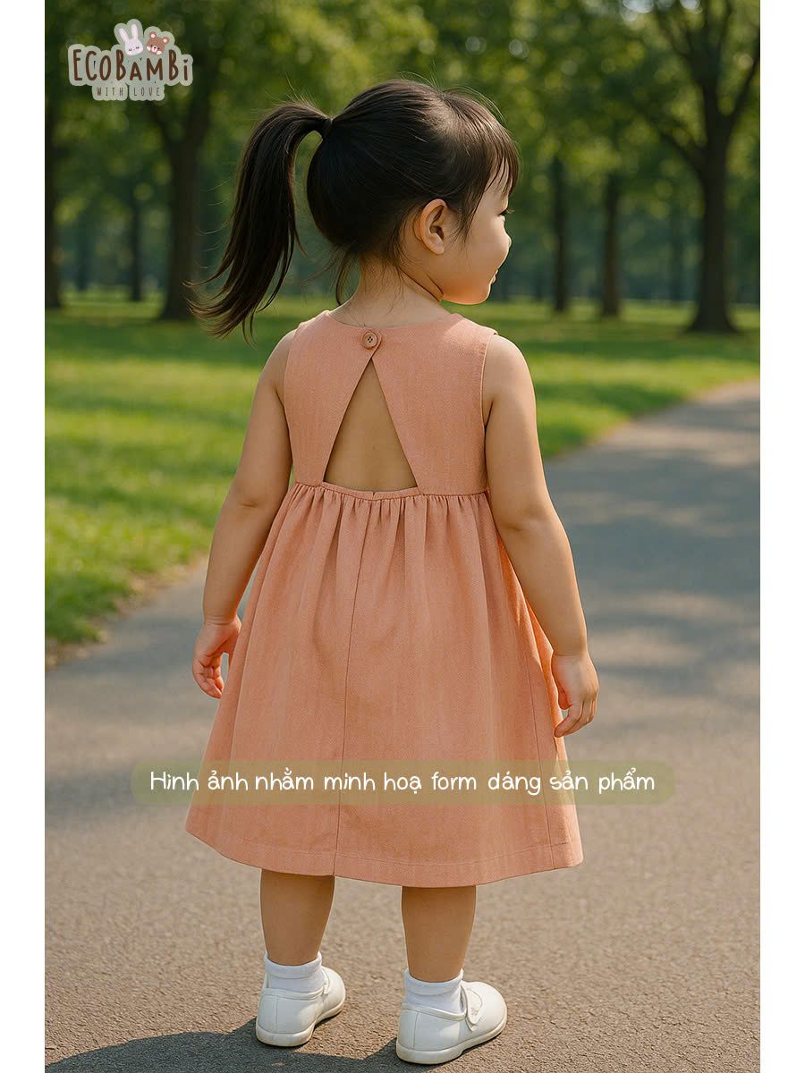 Đầm linen sát nách, khoét lưng thêu thỏ hoa bé gái - BB-24DAMBG025 - 8935334001657