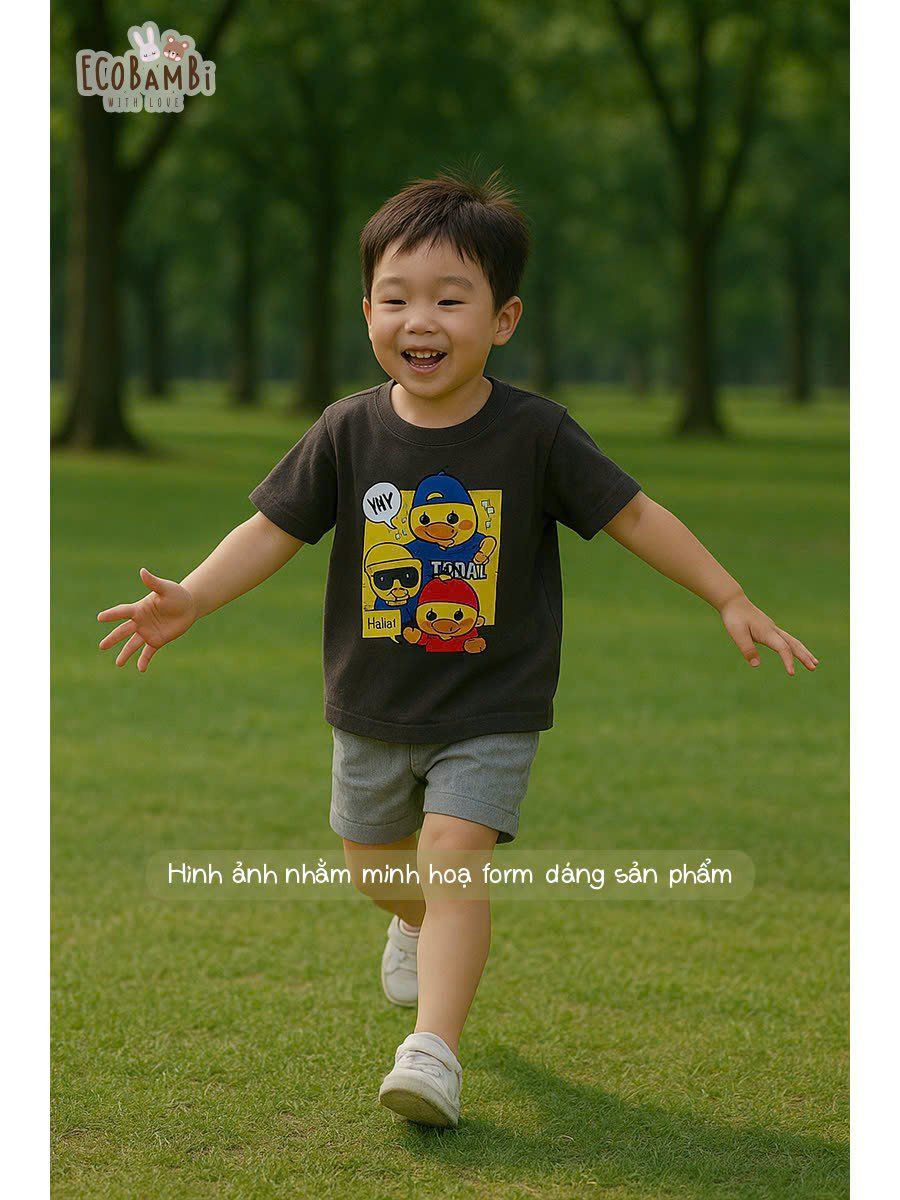 Bộ thun phối quần shorts muslin linen bé trai - 8935334001701