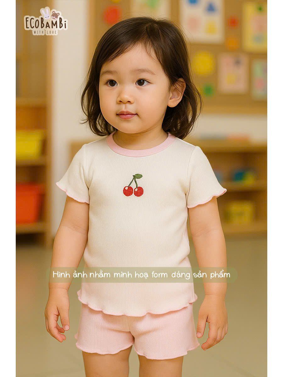 Bộ thun waffle sợi tre áo tay ngắn - quần shorts bé gái - BB-24BOBG036 - 8935334001800