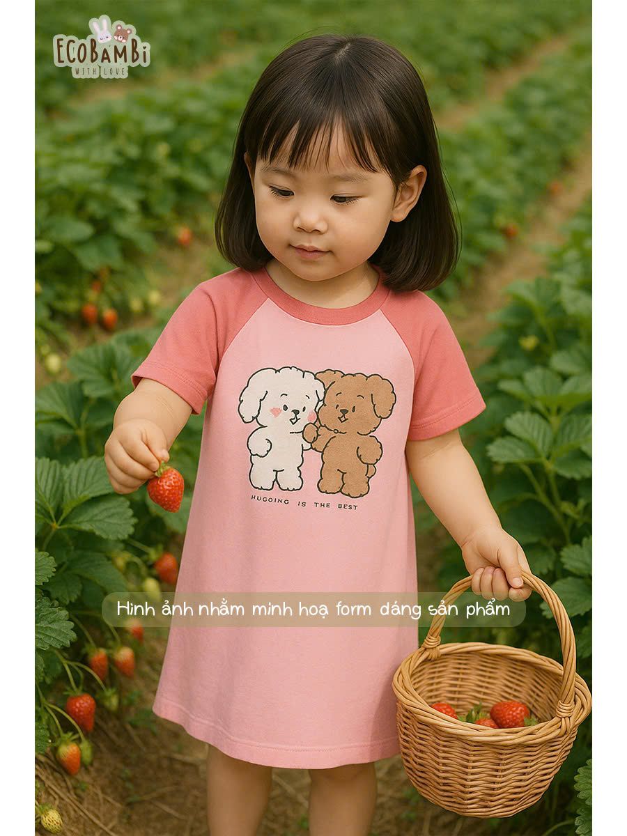 Đầm thun raglan dáng suông form thoải mái bé gái ECOBAMBI - 8935334001893