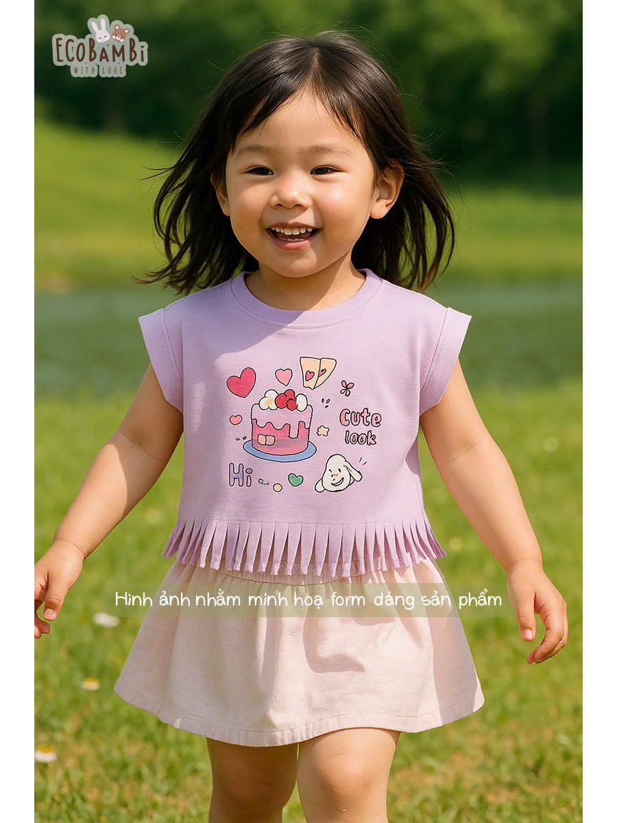 Áo thun croptop tua rua bé gái ECOBAMBI - 1008 - BB-23AOBG010