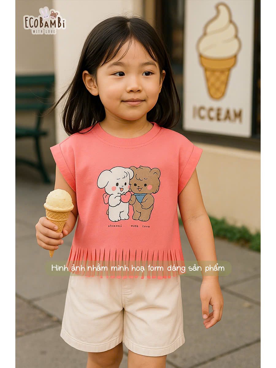 Áo thun croptop tua rua bé gái ECOBAMBI - 1008 - BB-23AOBG010