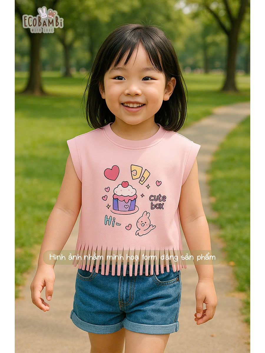 Áo thun croptop tua rua bé gái ECOBAMBI - 1008 - BB-23AOBG010
