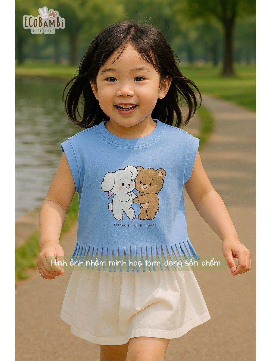 Áo thun croptop tua rua bé gái ECOBAMBI - 1008 - BB-23AOBG010
