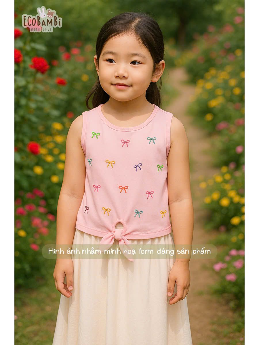 Áo thun sát nách thêu nơ bé gái ECOBAMBI - BB-24AOBG031 - 8935334001725
