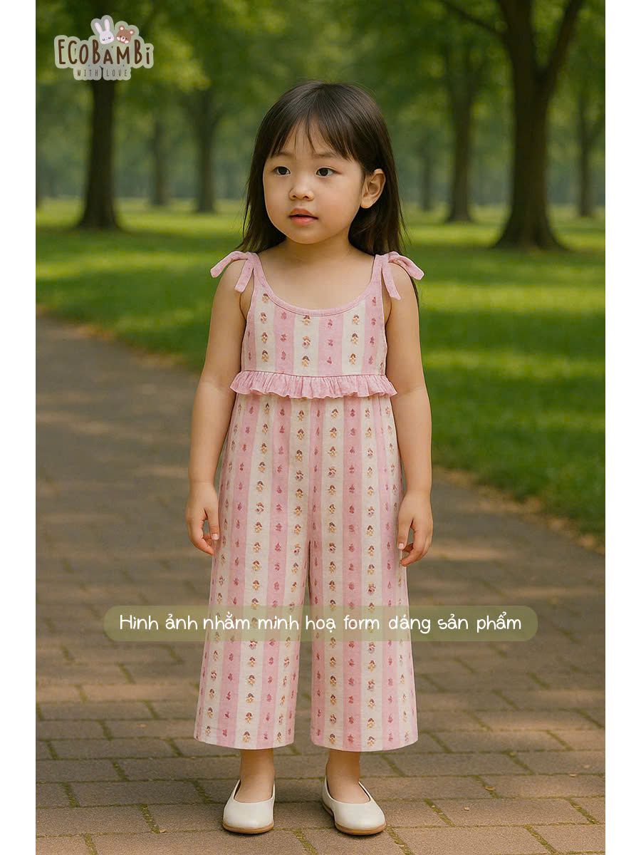 Jumpsuit muslin phối caro bé gái ECOBAMBI - BB-23JUMPBG059 - 8935334001442
