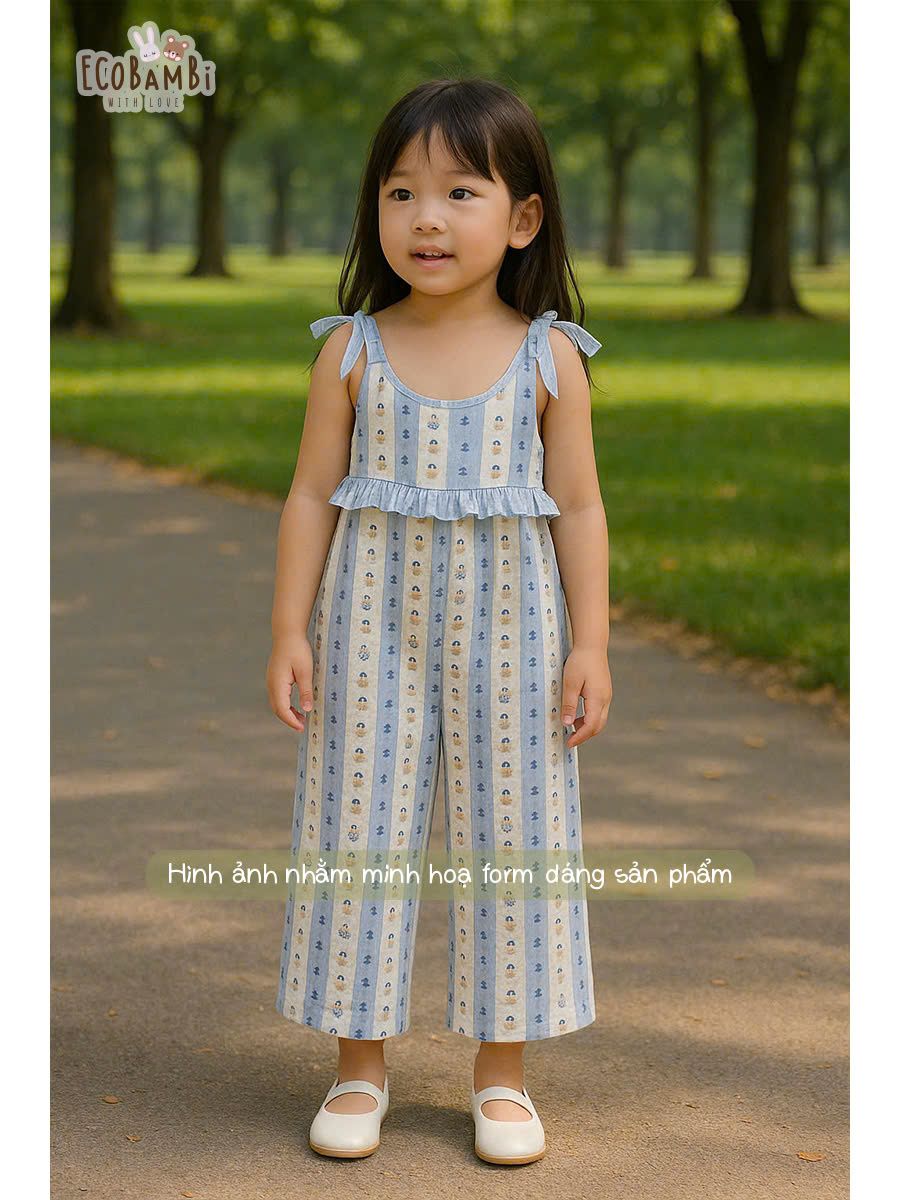 Jumpsuit muslin phối caro bé gái ECOBAMBI - BB-23JUMPBG059 - 8935334001442