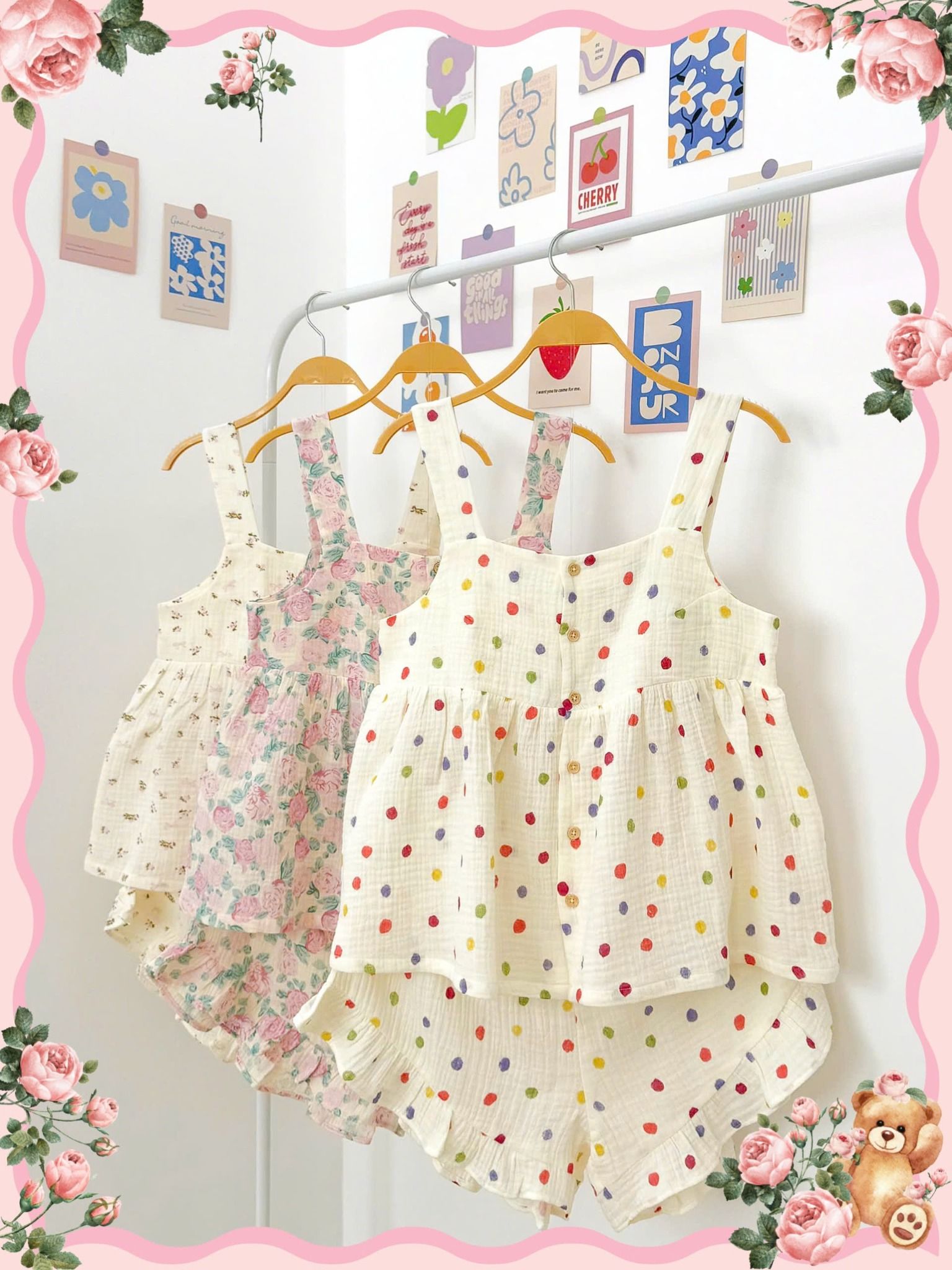Bộ cotton muslin sát nách nút cài giữa - quần shorts bèo Nữ Innies IN-23BONU001 - 8935334000926