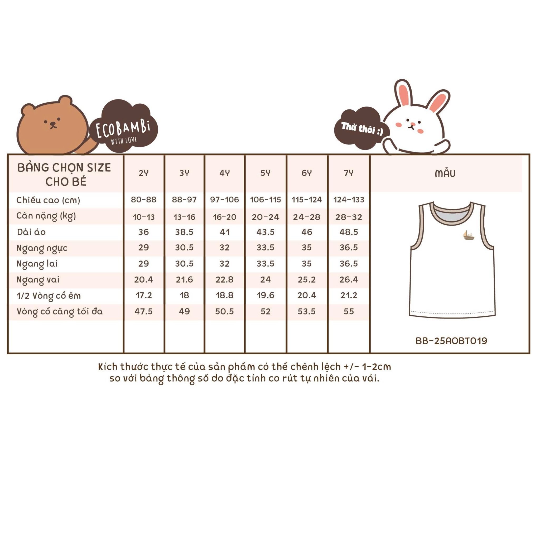 Áo thun ba lỗ thêu họa tiết mùa hè unisex ECOBAMBI - 8935334001992