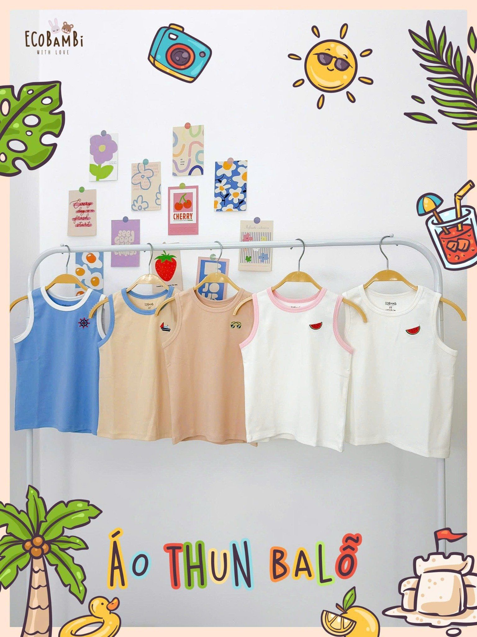 Áo thun ba lỗ thêu họa tiết mùa hè unisex ECOBAMBI - 8935334001992