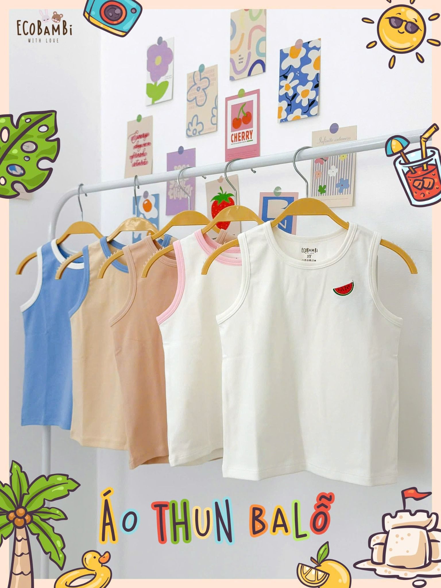 Áo thun ba lỗ thêu họa tiết mùa hè unisex ECOBAMBI - 8935334001992