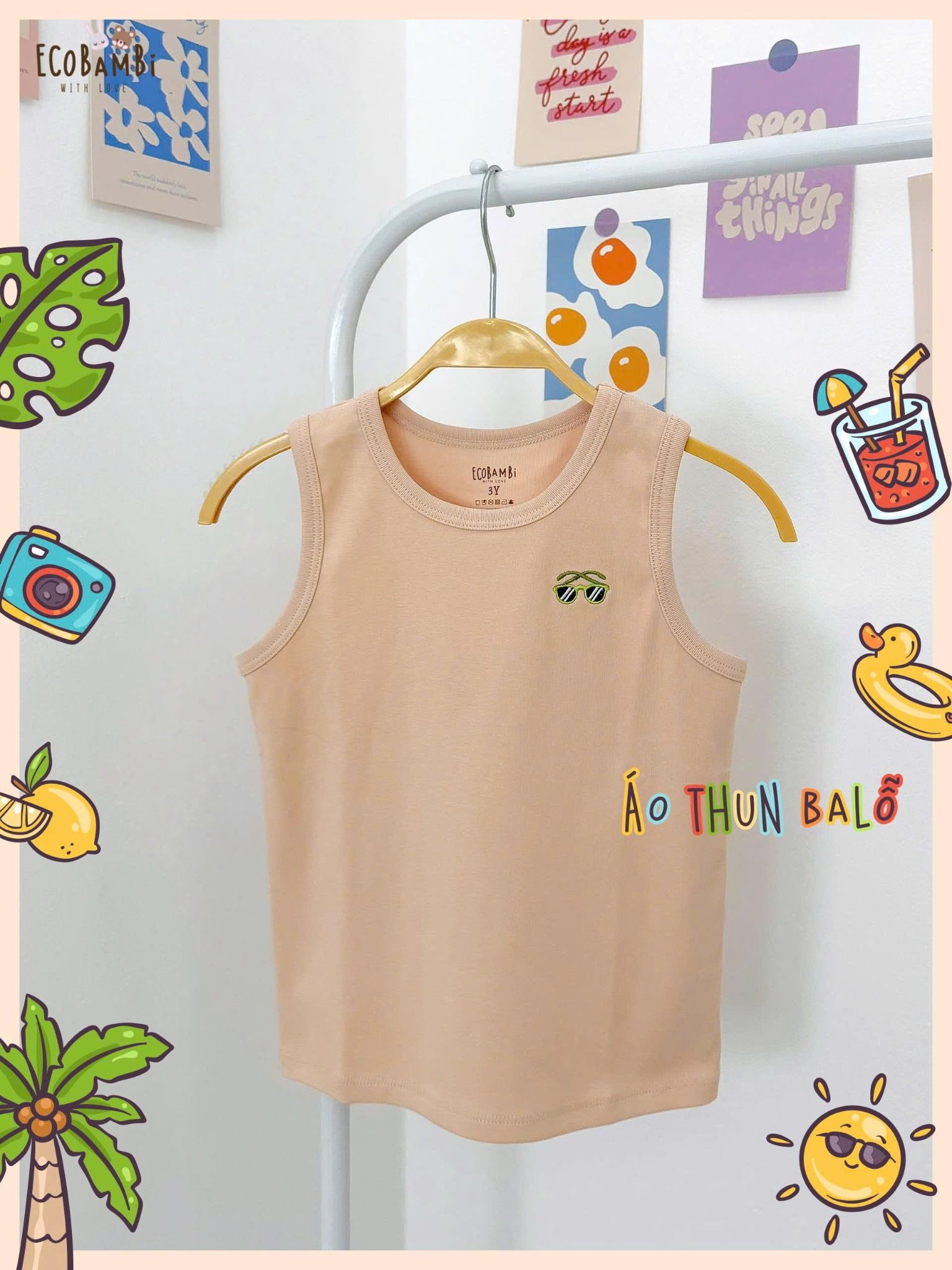 Áo thun ba lỗ thêu họa tiết mùa hè unisex ECOBAMBI - 8935334001992
