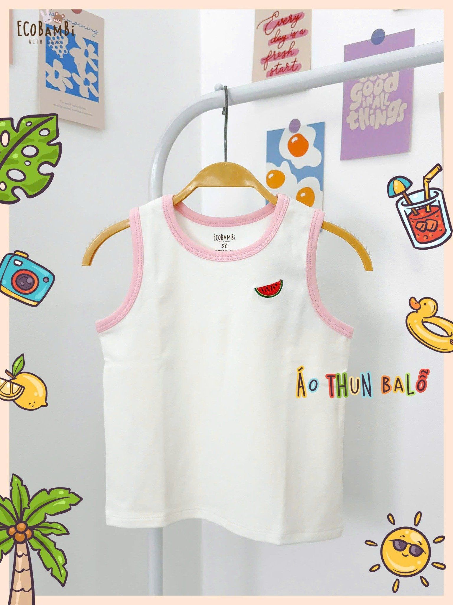 Áo thun ba lỗ thêu họa tiết mùa hè unisex ECOBAMBI - 8935334001992