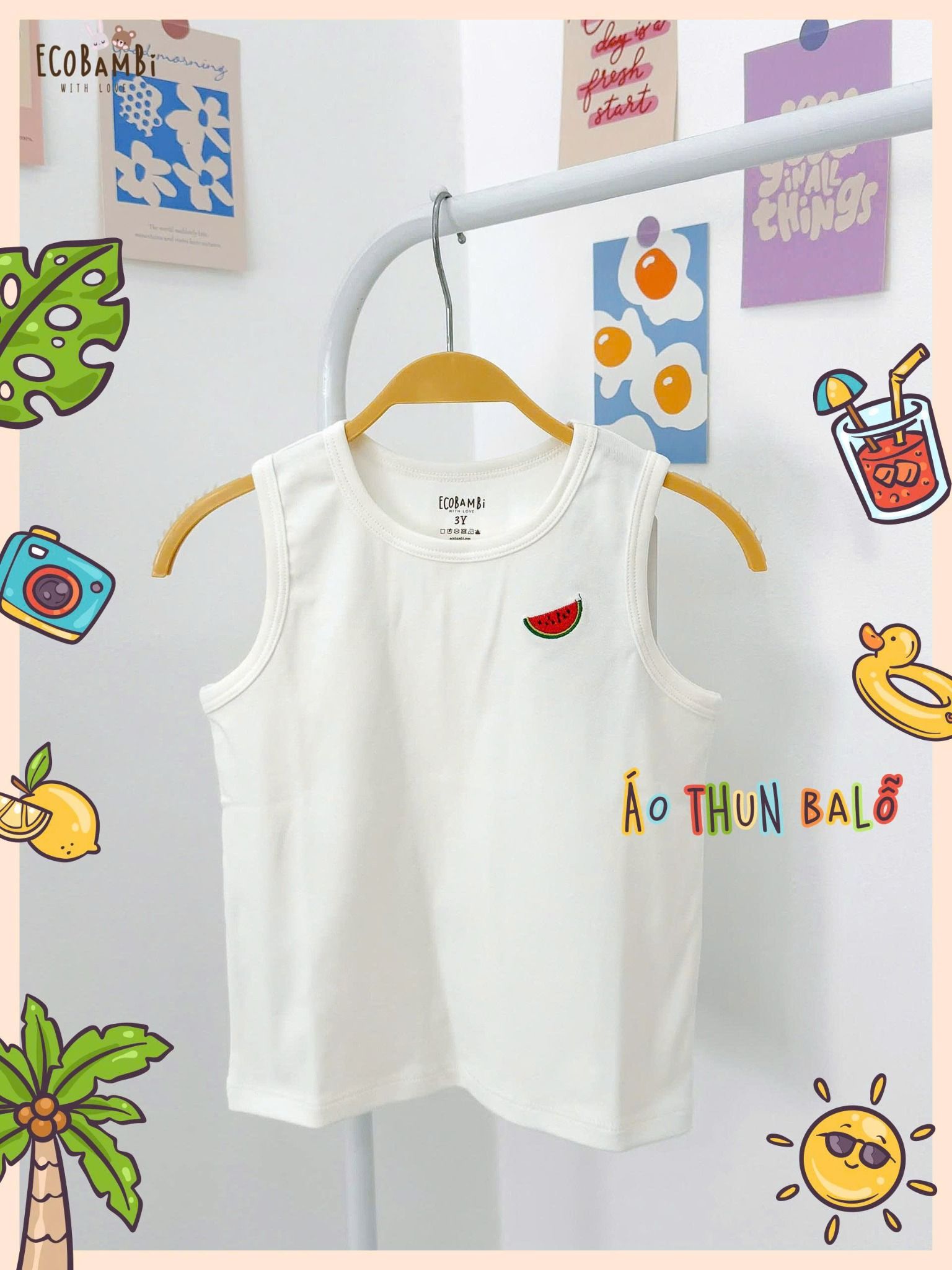 Áo thun ba lỗ thêu họa tiết mùa hè unisex ECOBAMBI - 8935334001992