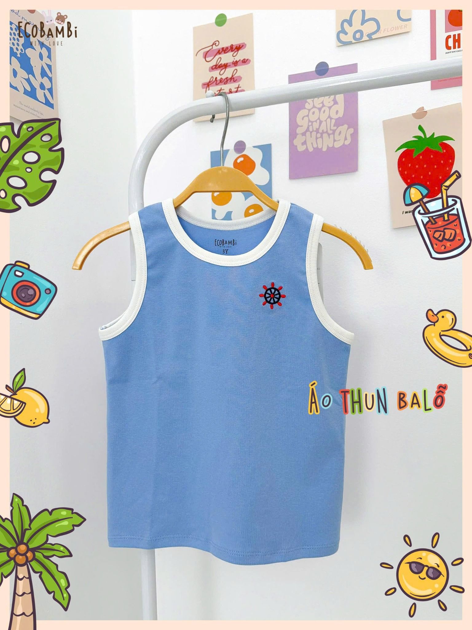 Áo thun ba lỗ thêu họa tiết mùa hè unisex ECOBAMBI - 8935334001992