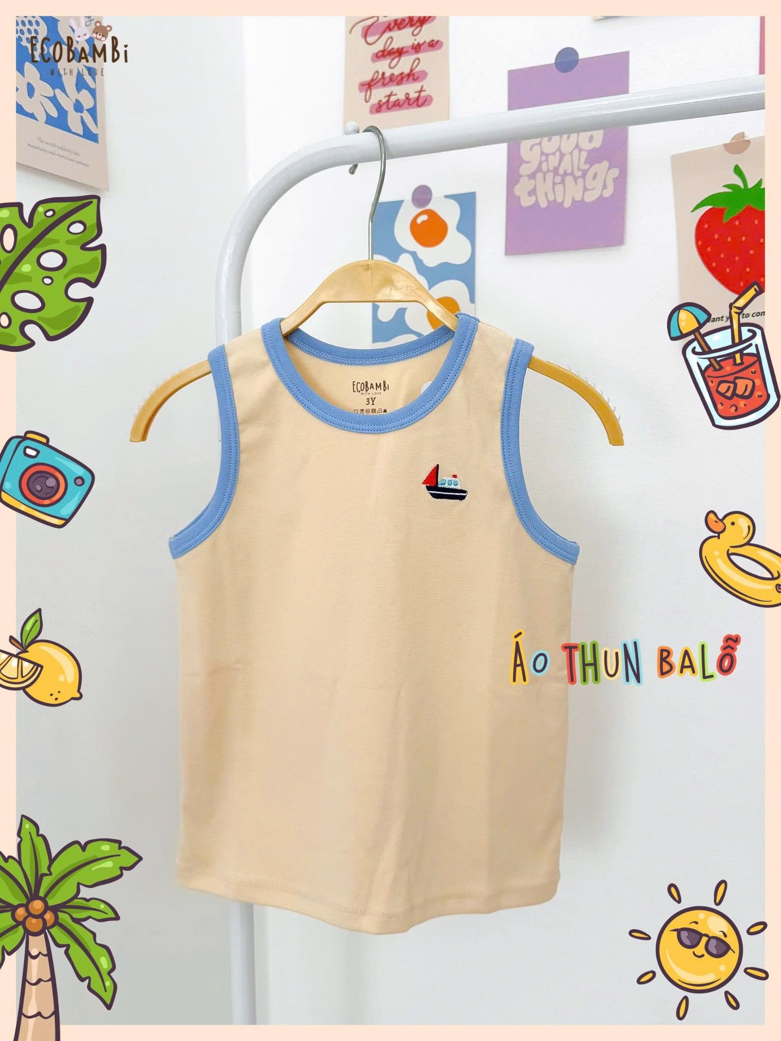Áo thun ba lỗ thêu họa tiết mùa hè unisex ECOBAMBI - 8935334001992