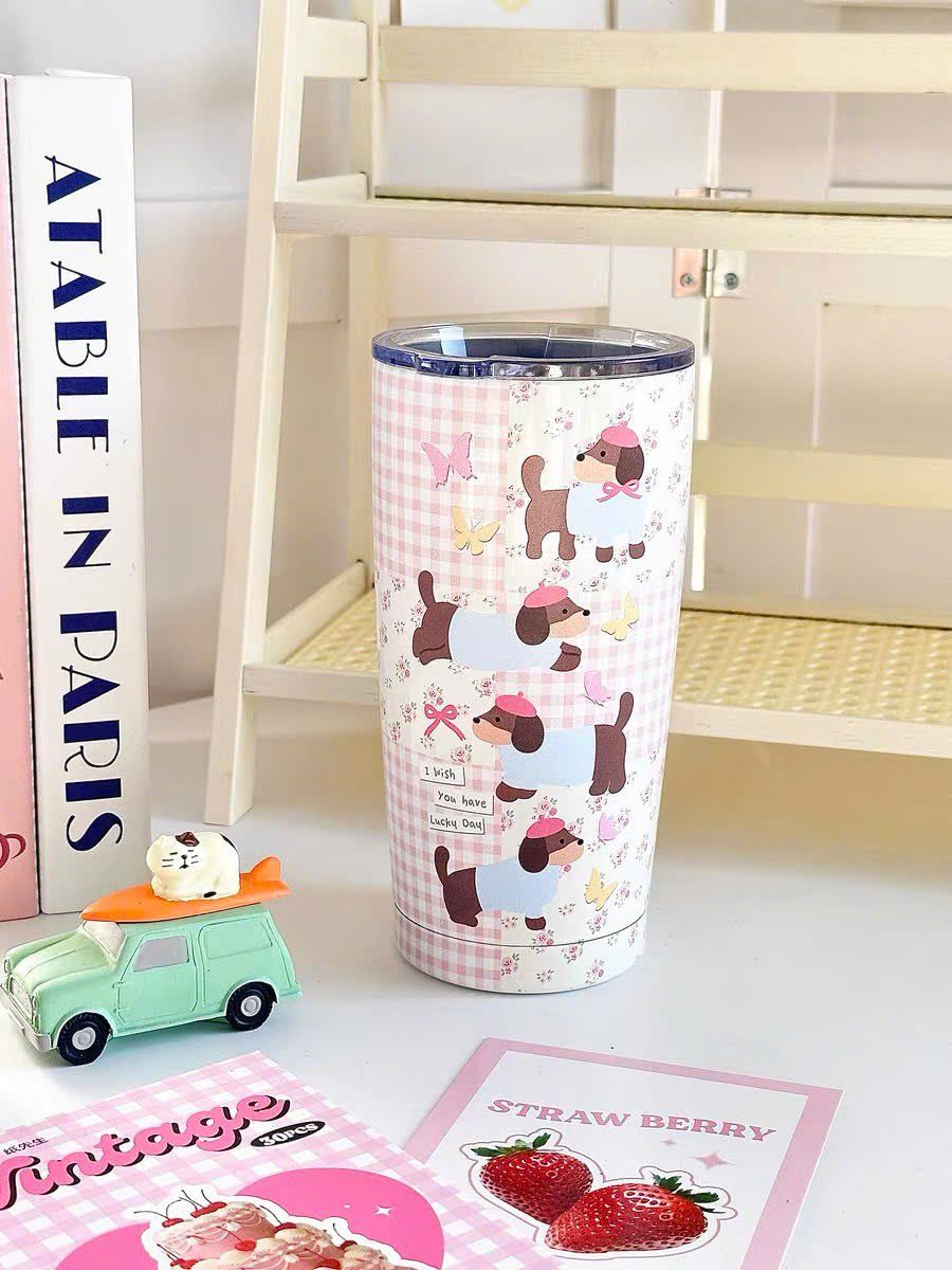 Cốc Giữ Nhiệt Cún Nơ Hồng