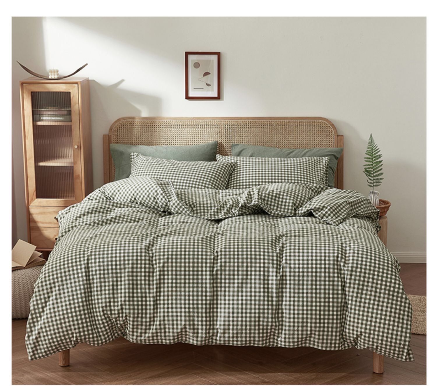 Set Chăn Ga Gối Caro Xanh Lá