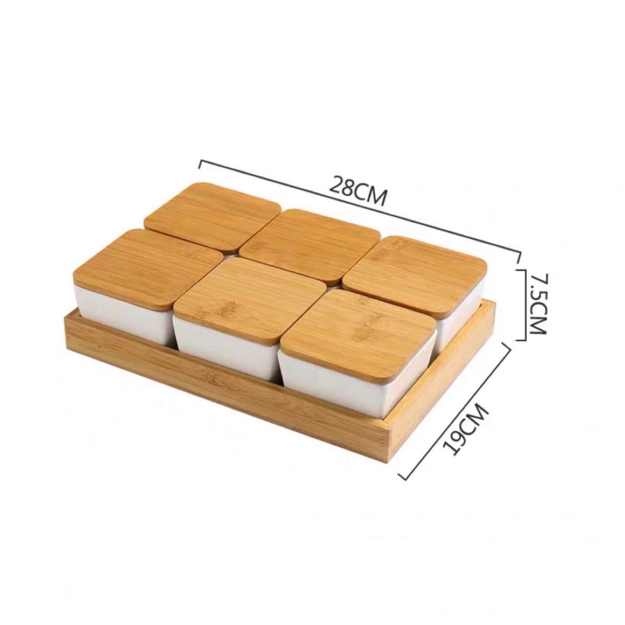 Khay Mứt Gốm Nắp Tre 6 Ngăn
