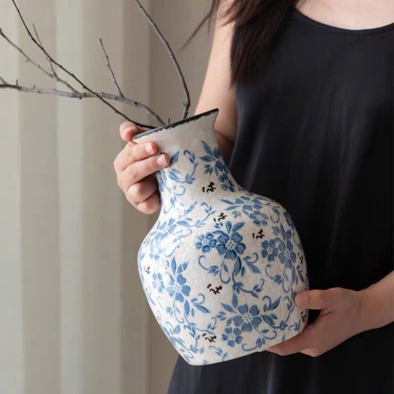 Bình Sứ Nứt Hoa Xanh