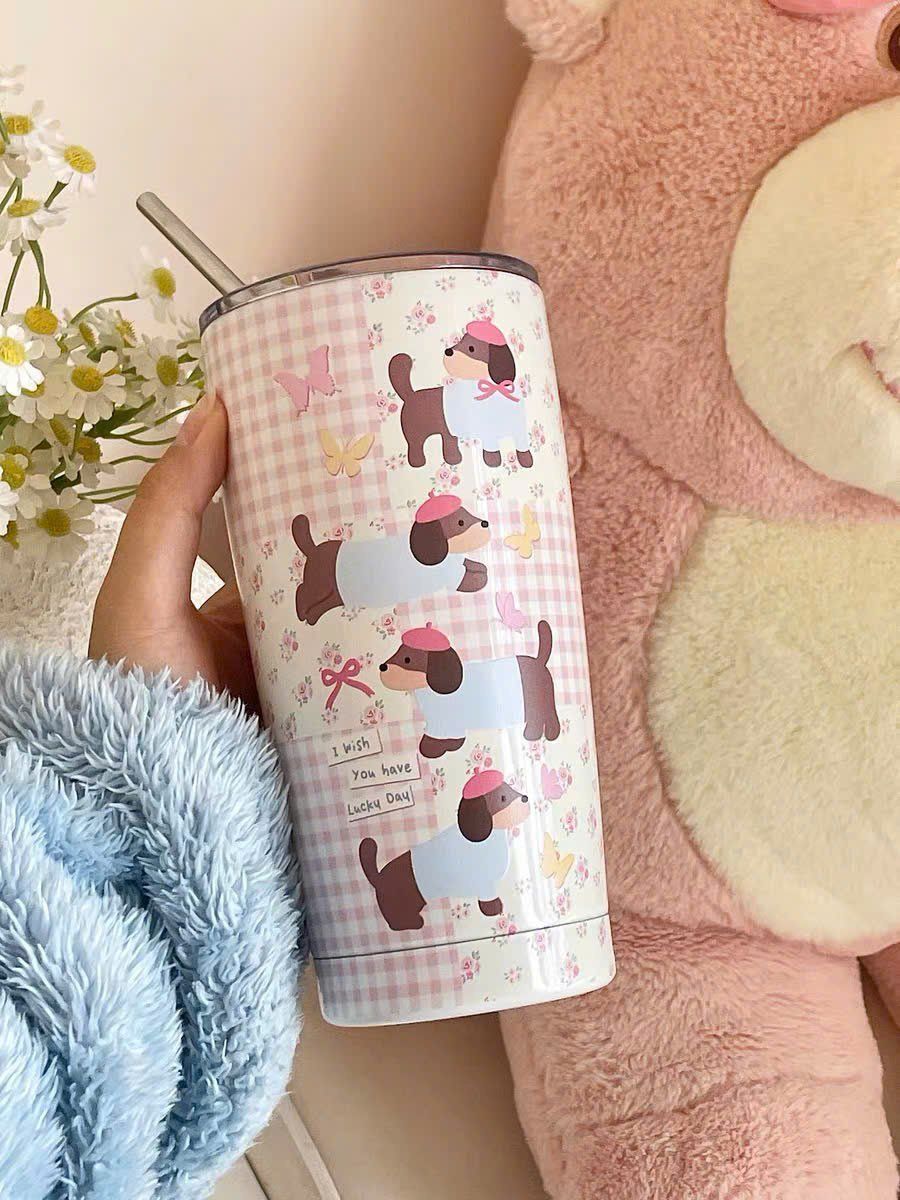 Cốc Giữ Nhiệt Cún Nơ Hồng