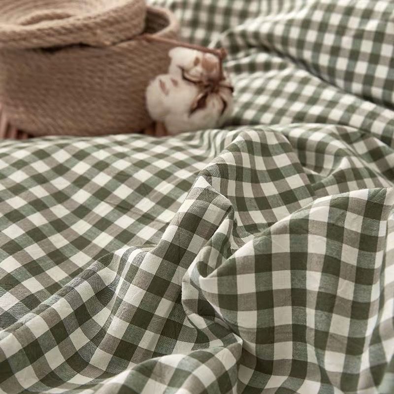 Set Chăn Ga Gối Caro Xanh Lá