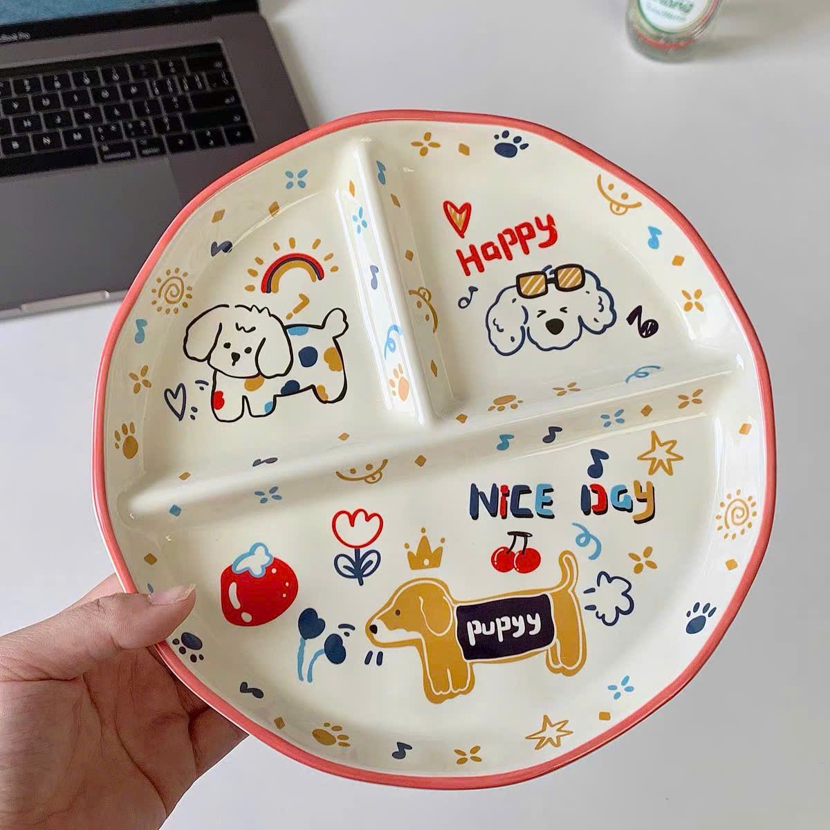 Đĩa Sứ Chia Ngăn Happy Puppy