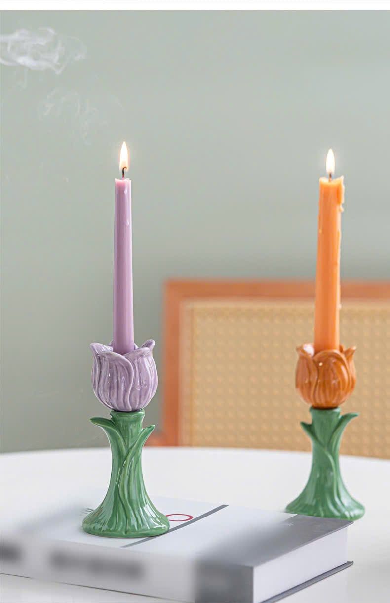 Chân Nến Tulip Gốm