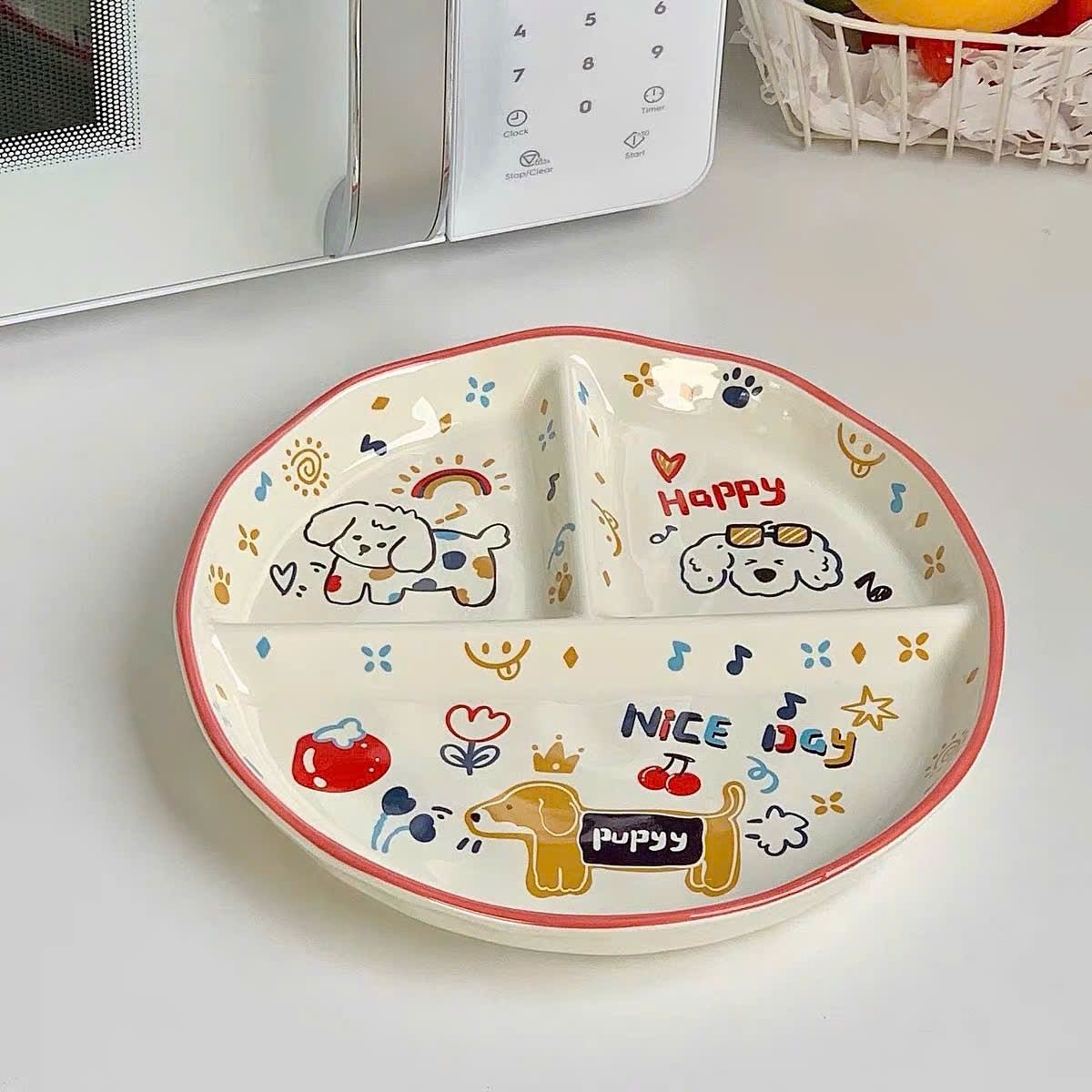 Đĩa Sứ Chia Ngăn Happy Puppy