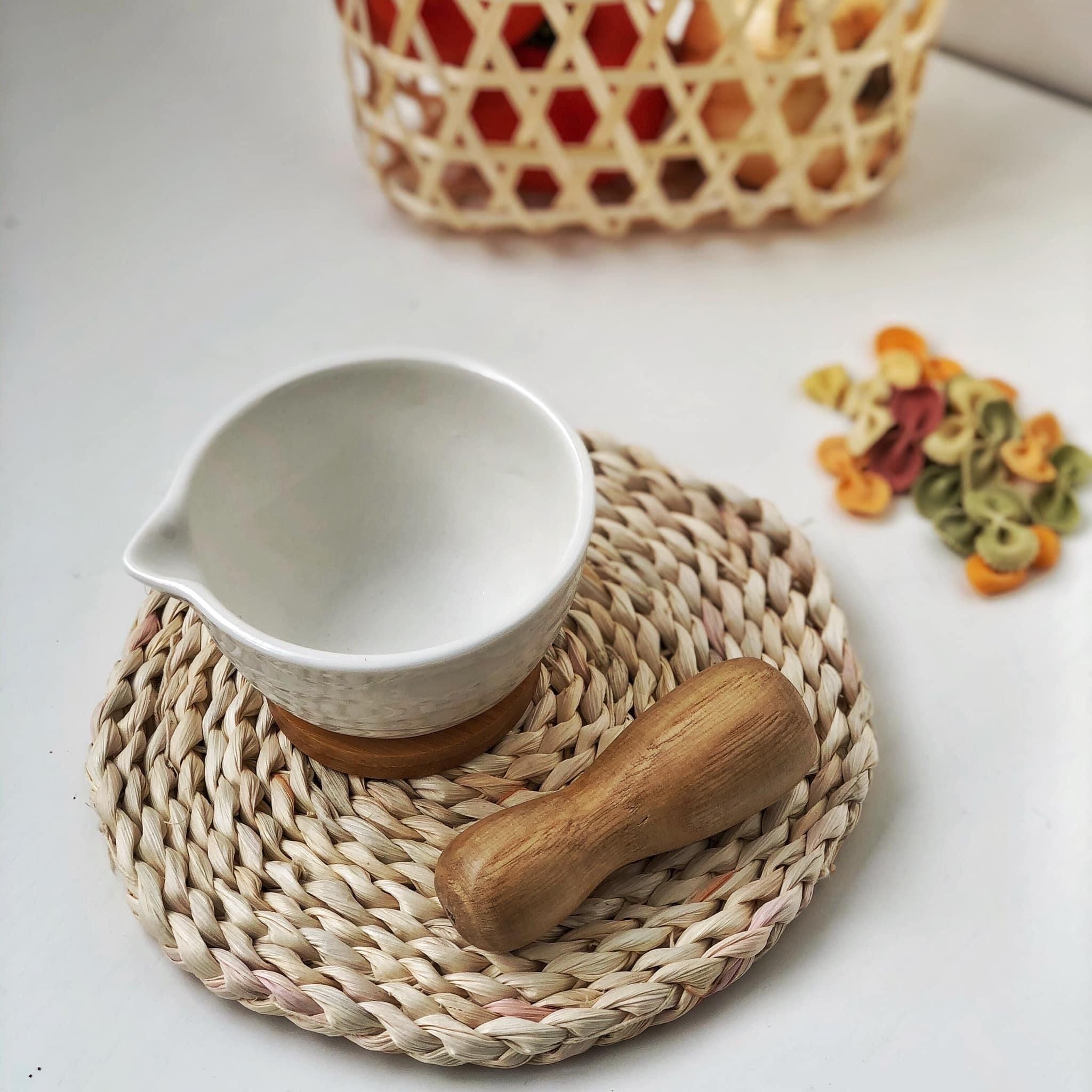 Set cối chày gốm trắng