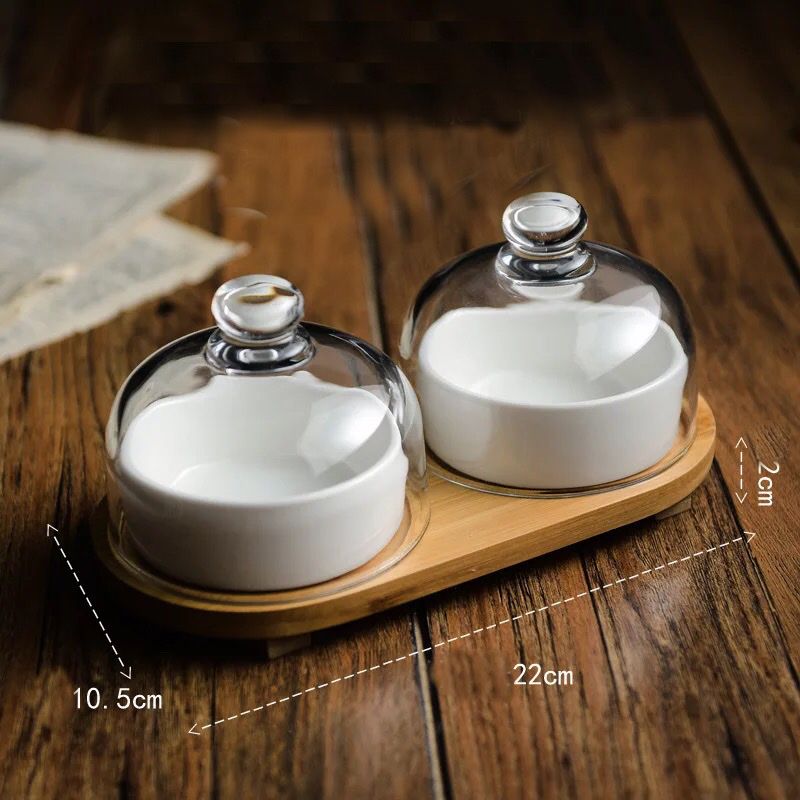 Khay Mứt Chụp Thủy Tinh 2 Ngăn