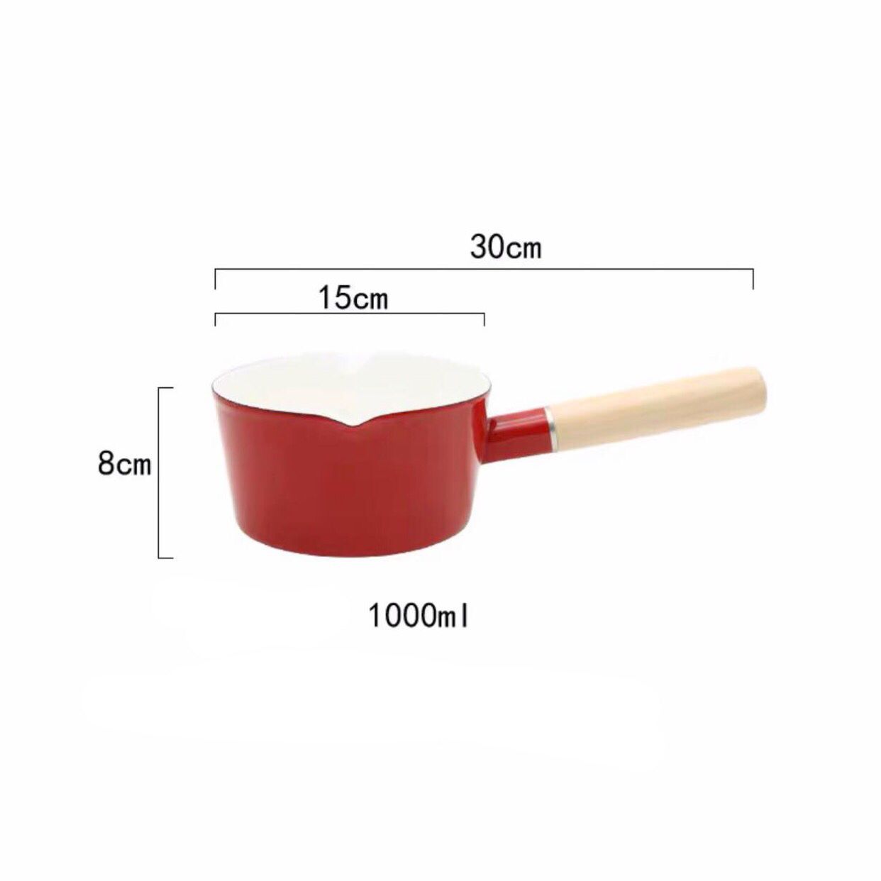 Nồi Tráng Men Tay Gỗ 1000ml (không nắp)
