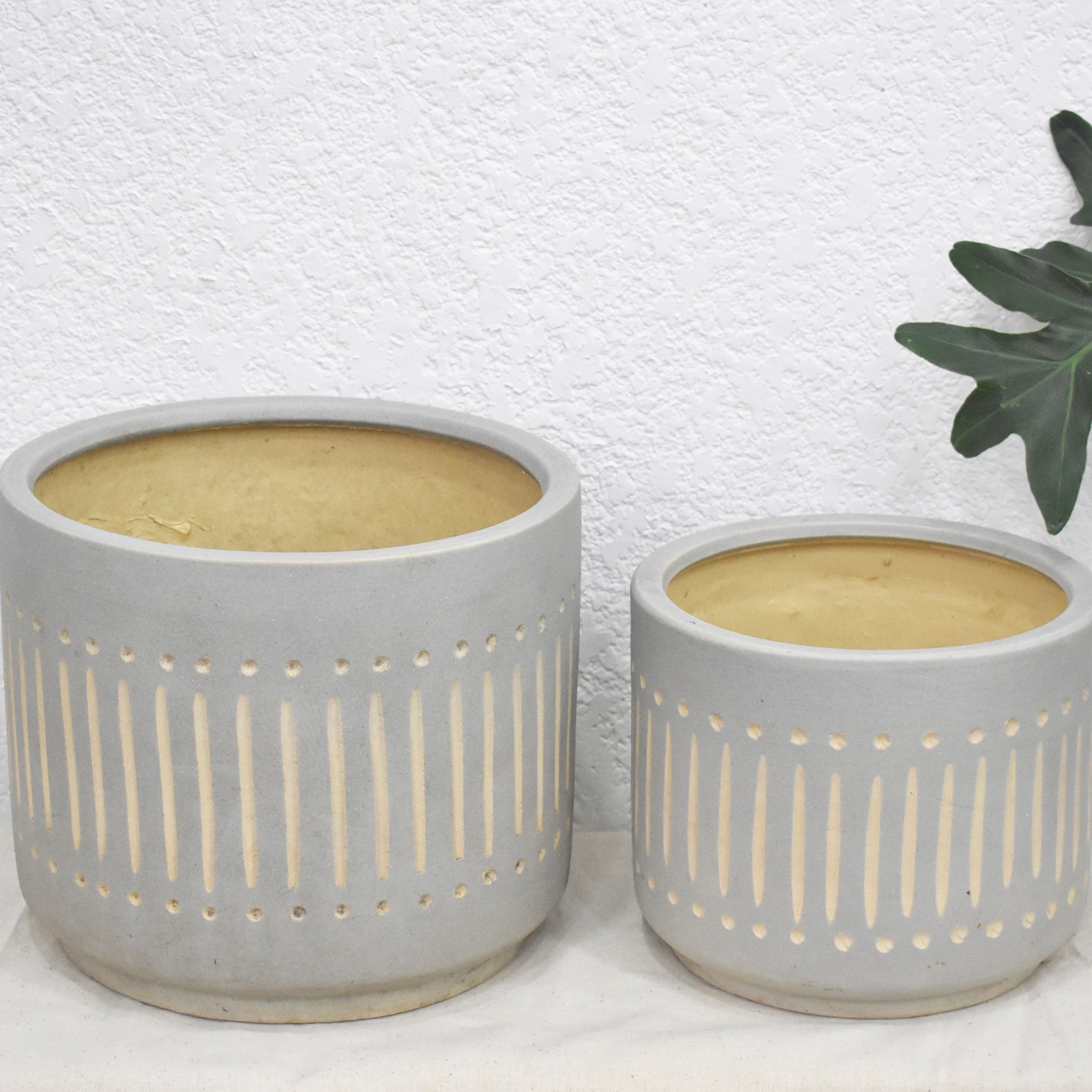 Set Chậu Gốm Sọc Xám