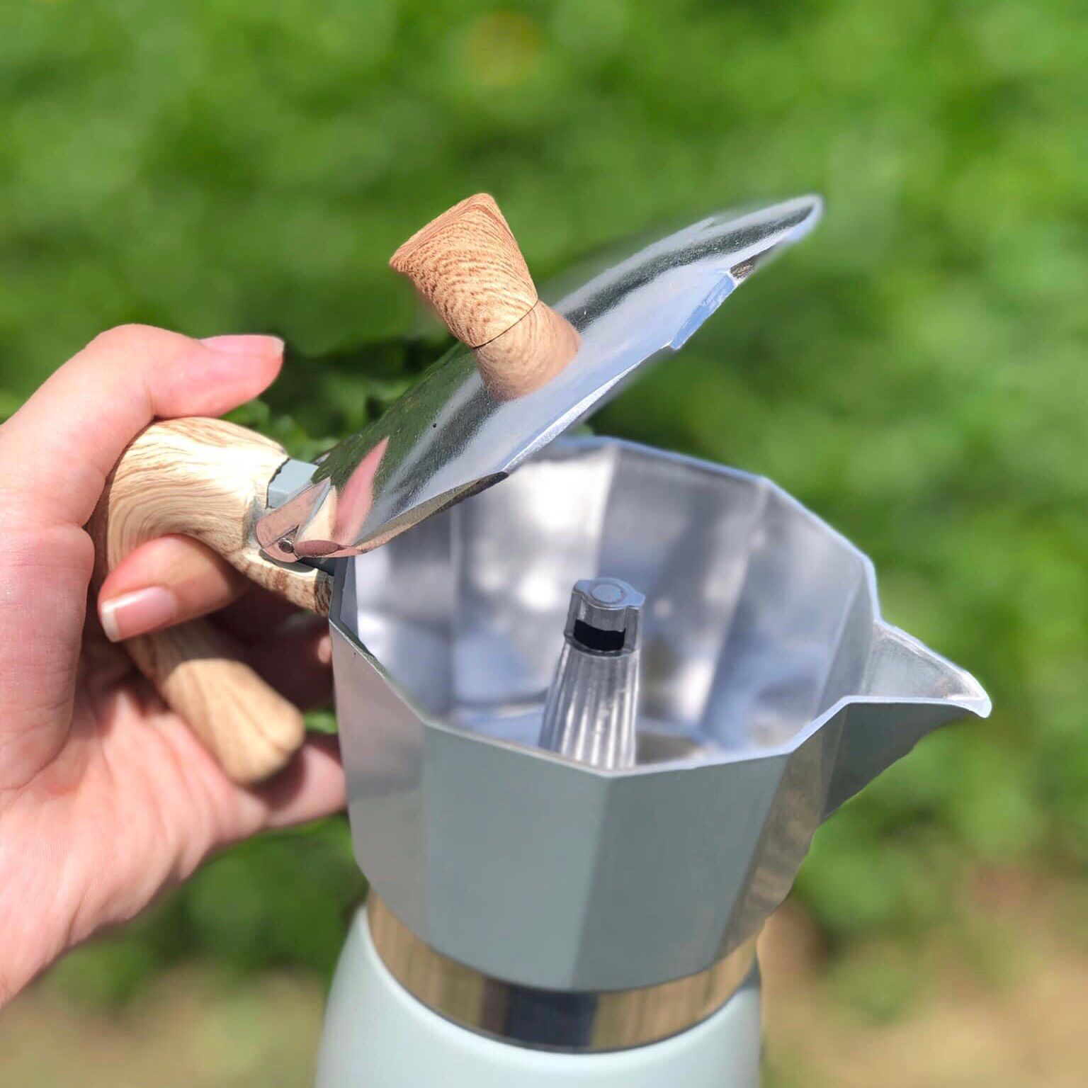 Moka Pot Tay Cầm Vân Gỗ