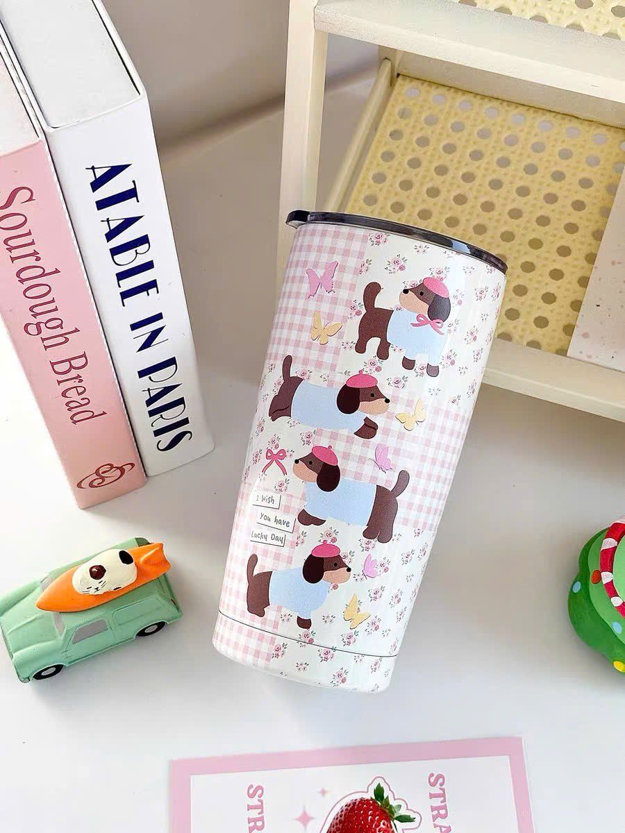 Cốc Giữ Nhiệt Cún Nơ Hồng
